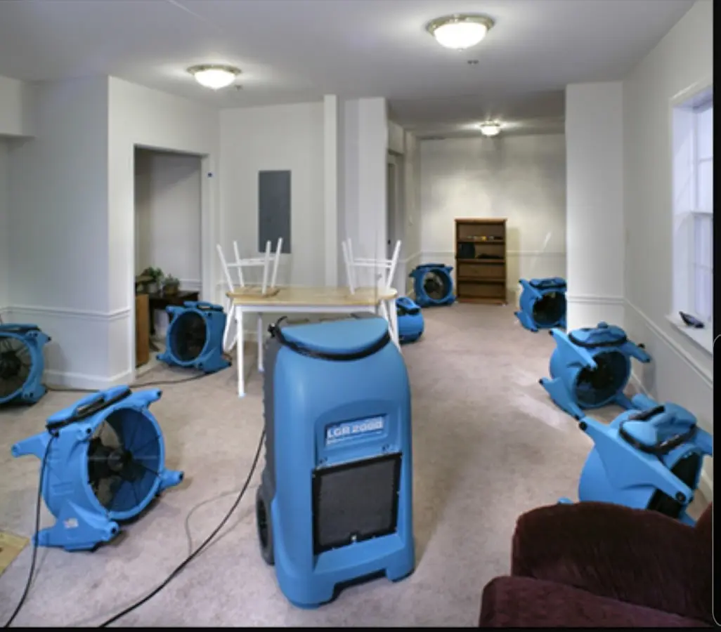 Air movers and dehumidifier setup for Water Extraction & Removal in Brambleton